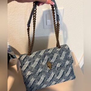 Kurt Geiger Quilted Denim Shoulder Bag with Antique Gold Chain
